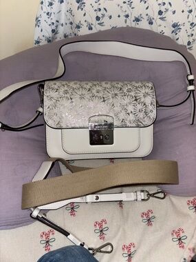 Michael Kors White Floral-Embossed Crossbody with Silver Hardware